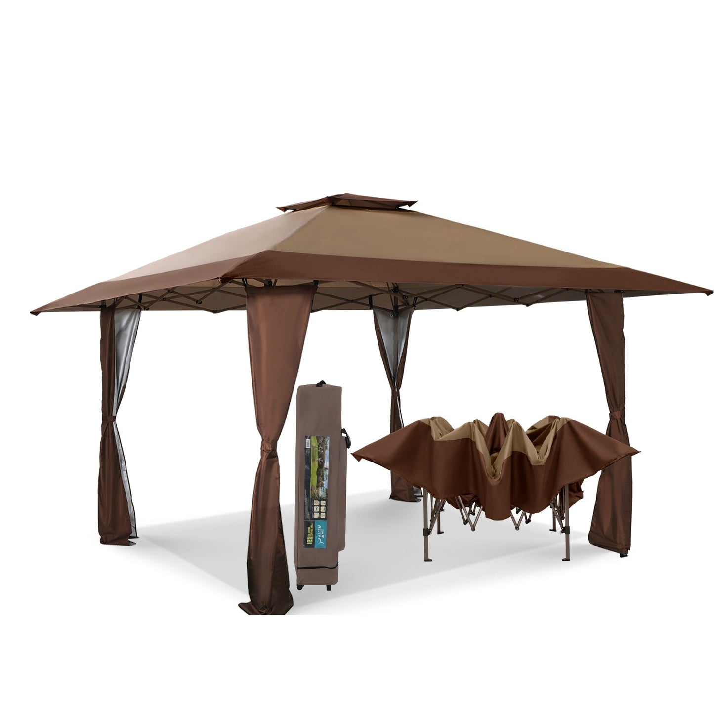Caravane de jardin gonflable renforcée de 3,96 m x 3,96 m (13' x 13'), avec élégant rideau d'angle - 13x13ft