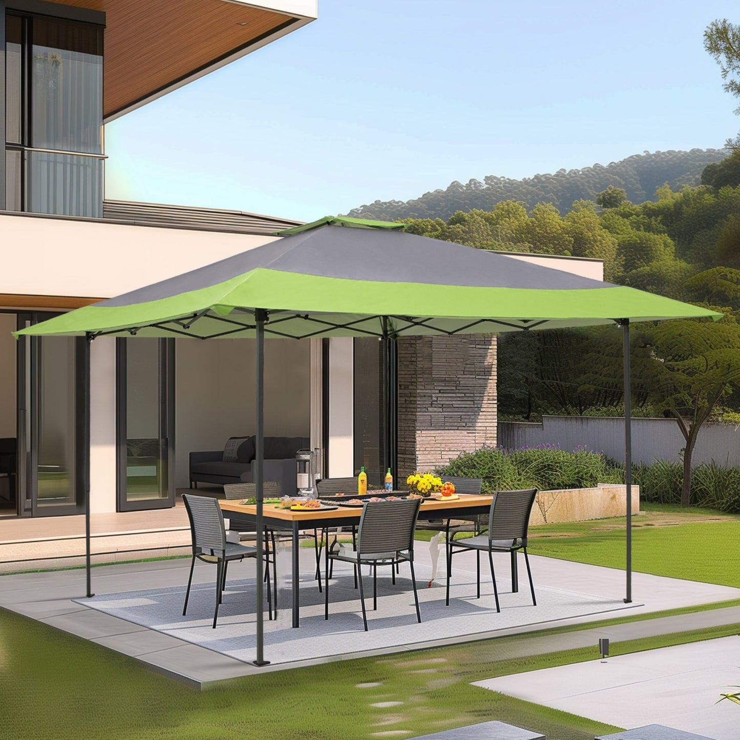 Caravane de jardin gonflable renforcée de 3,96 m x 3,96 m (13' x 13'), avec élégant rideau d'angle - 13x13ft