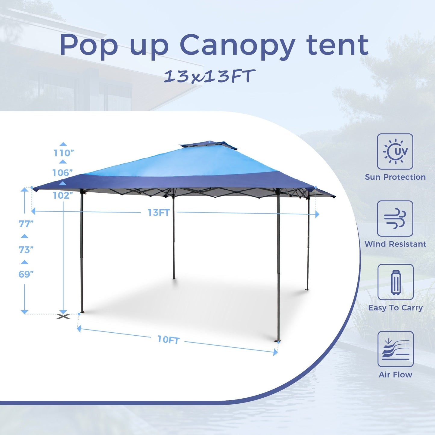 Caravane de jardin gonflable renforcée de 3,96 m x 3,96 m (13' x 13'), avec élégant rideau d'angle - 13x13ft