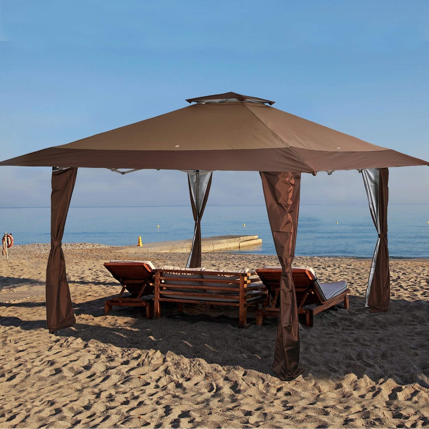 Caravane de jardin gonflable renforcée de 3,96 m x 3,96 m (13' x 13'), avec élégant rideau d'angle - 13x13ft