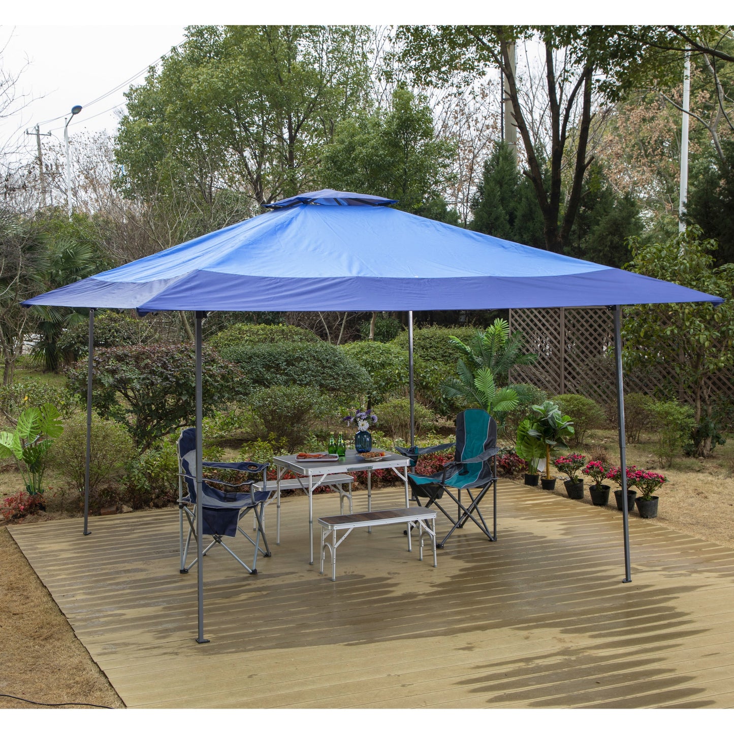 Caravane de jardin gonflable renforcée de 3,96 m x 3,96 m (13' x 13'), avec élégant rideau d'angle - 13x13ft