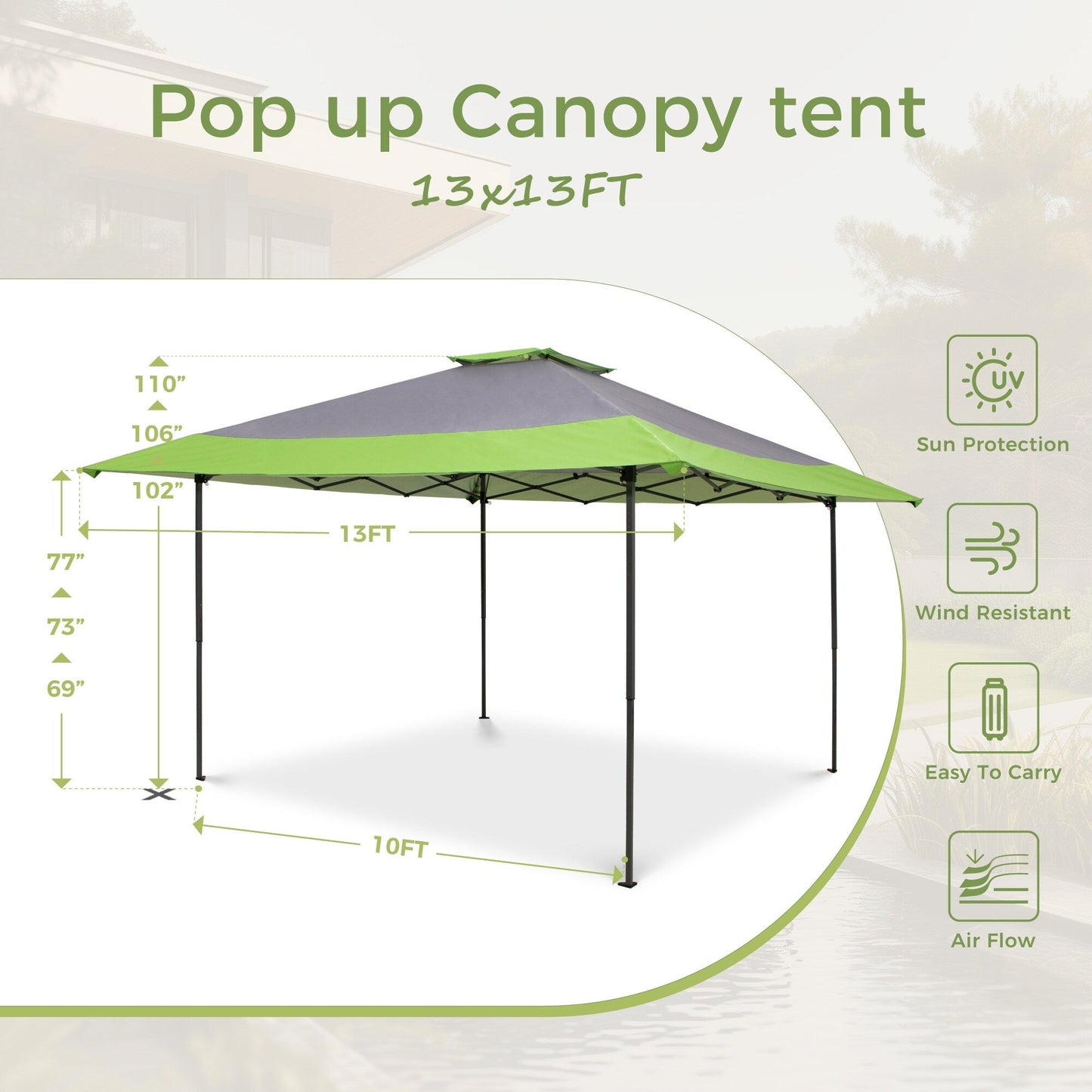 Caravane de jardin gonflable renforcée de 3,96 m x 3,96 m (13' x 13'), avec élégant rideau d'angle - 13x13ft