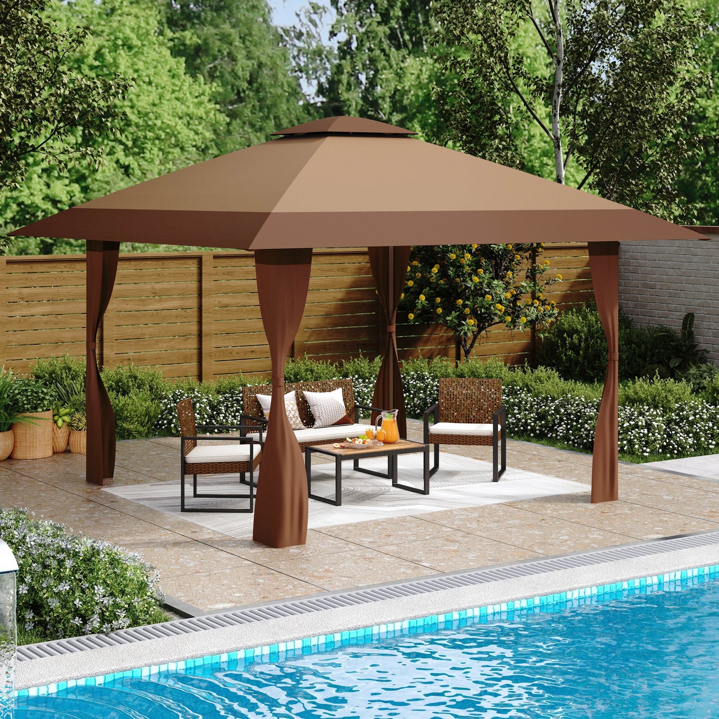 Caravane de jardin gonflable renforcée de 3,96 m x 3,96 m (13' x 13'), avec élégant rideau d'angle - 13x13ft