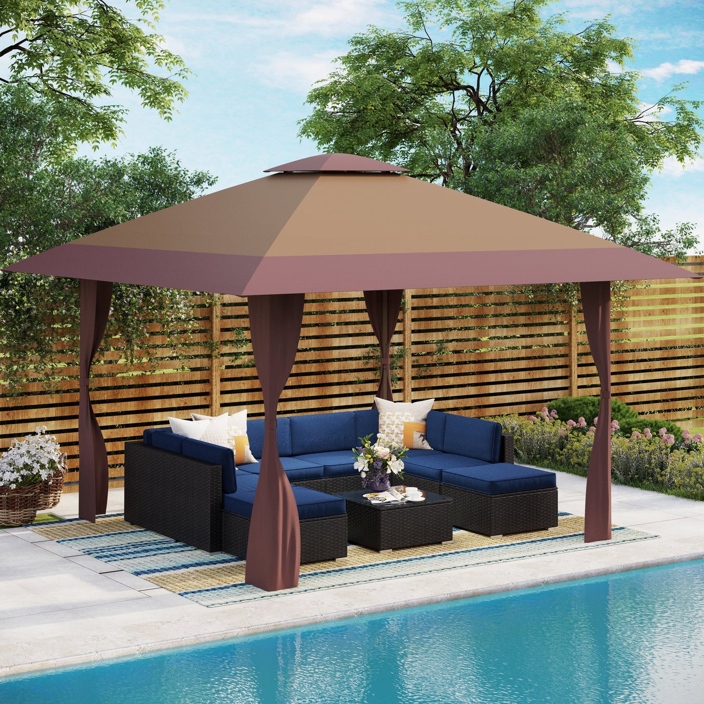 Caravane de jardin gonflable renforcée de 3,96 m x 3,96 m (13' x 13'), avec élégant rideau d'angle - 13x13ft