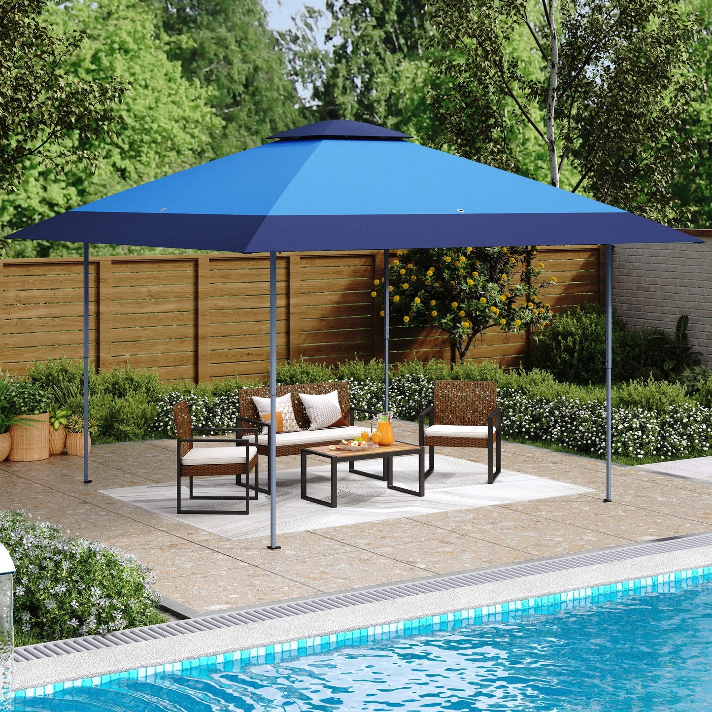 Caravane de jardin gonflable renforcée de 3,96 m x 3,96 m (13' x 13'), avec élégant rideau d'angle - 13x13ft