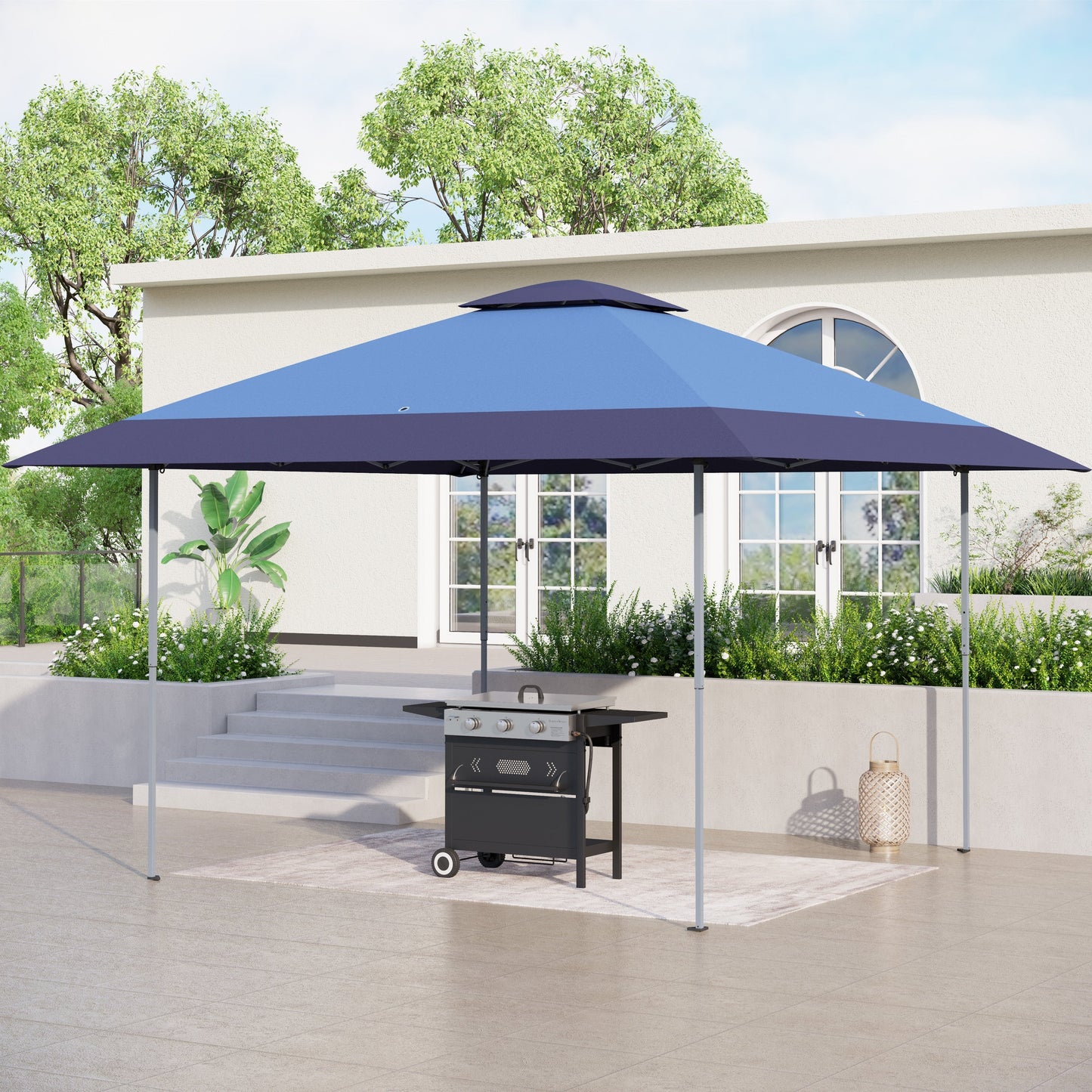 Caravane de jardin gonflable renforcée de 3,96 m x 3,96 m (13' x 13'), avec élégant rideau d'angle - 13x13ft