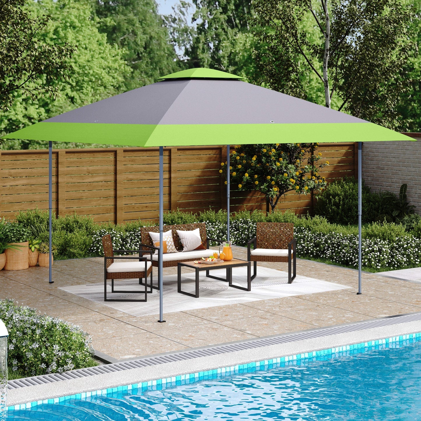 Caravane de jardin gonflable renforcée de 3,96 m x 3,96 m (13' x 13'), avec élégant rideau d'angle - 13x13ft