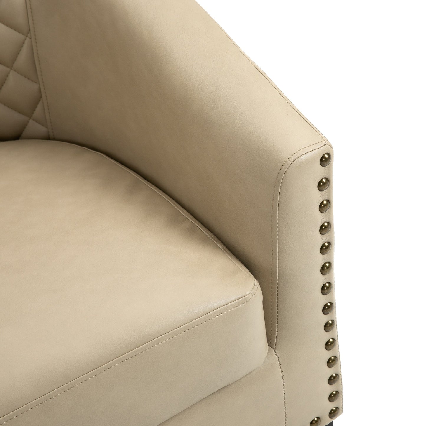 2 chaises d'appoint en cuir végétalien en forme de tonneau, 73,5 cm de large, avec garniture à clous.
