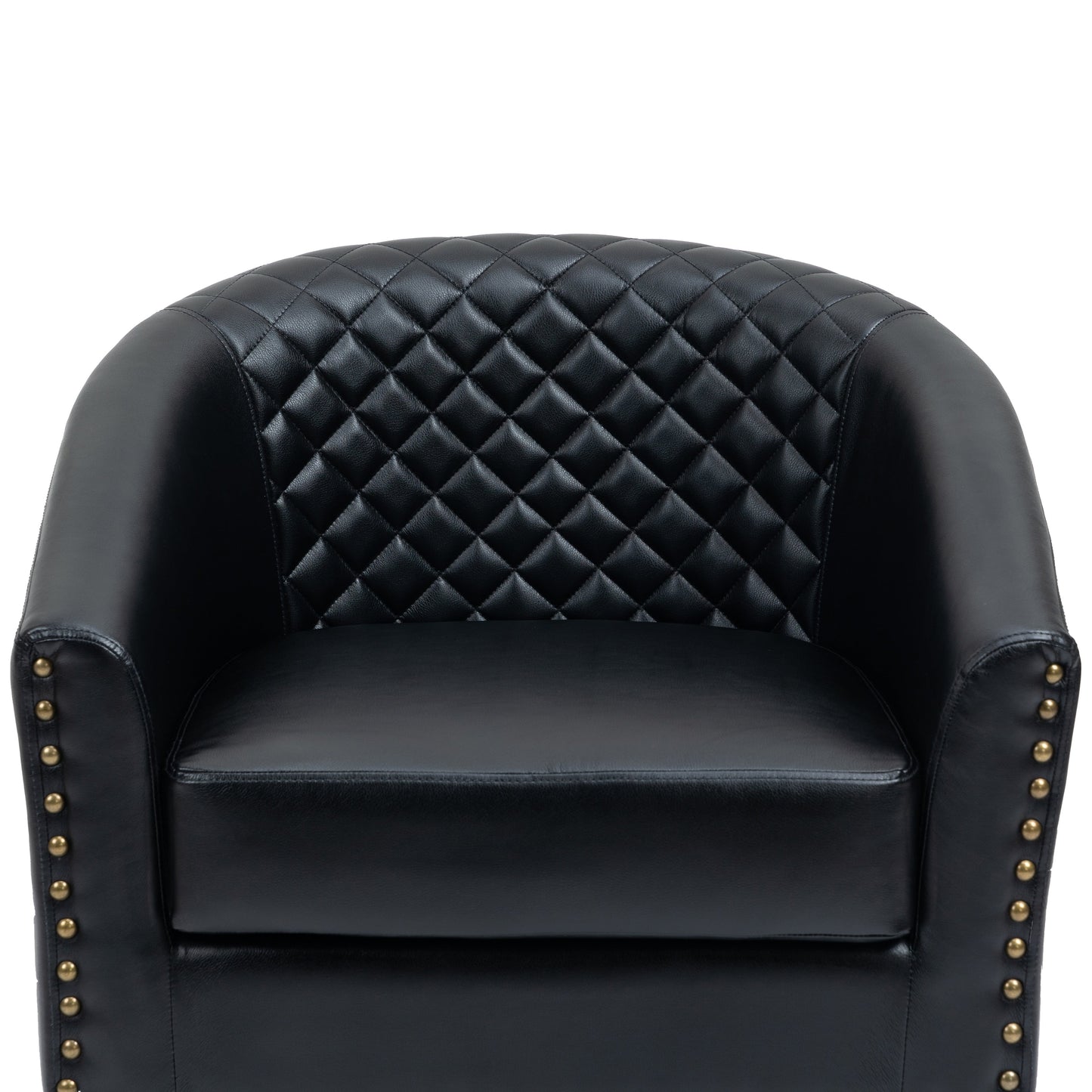 2 chaises d'appoint en cuir végétalien en forme de tonneau, 73,5 cm de large, avec garniture à clous.