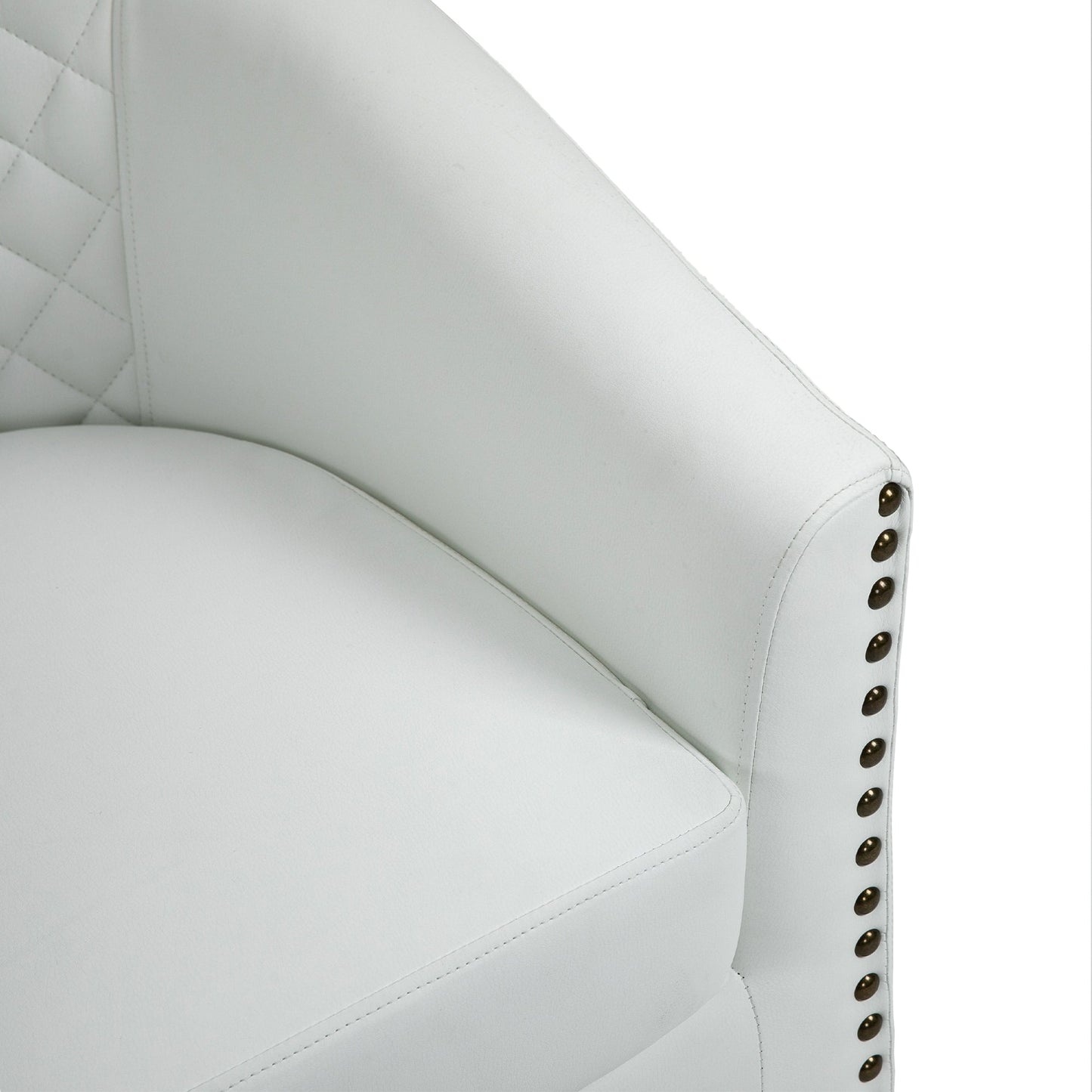 2 chaises d'appoint en cuir végétalien en forme de tonneau, 73,5 cm de large, avec garniture à clous.