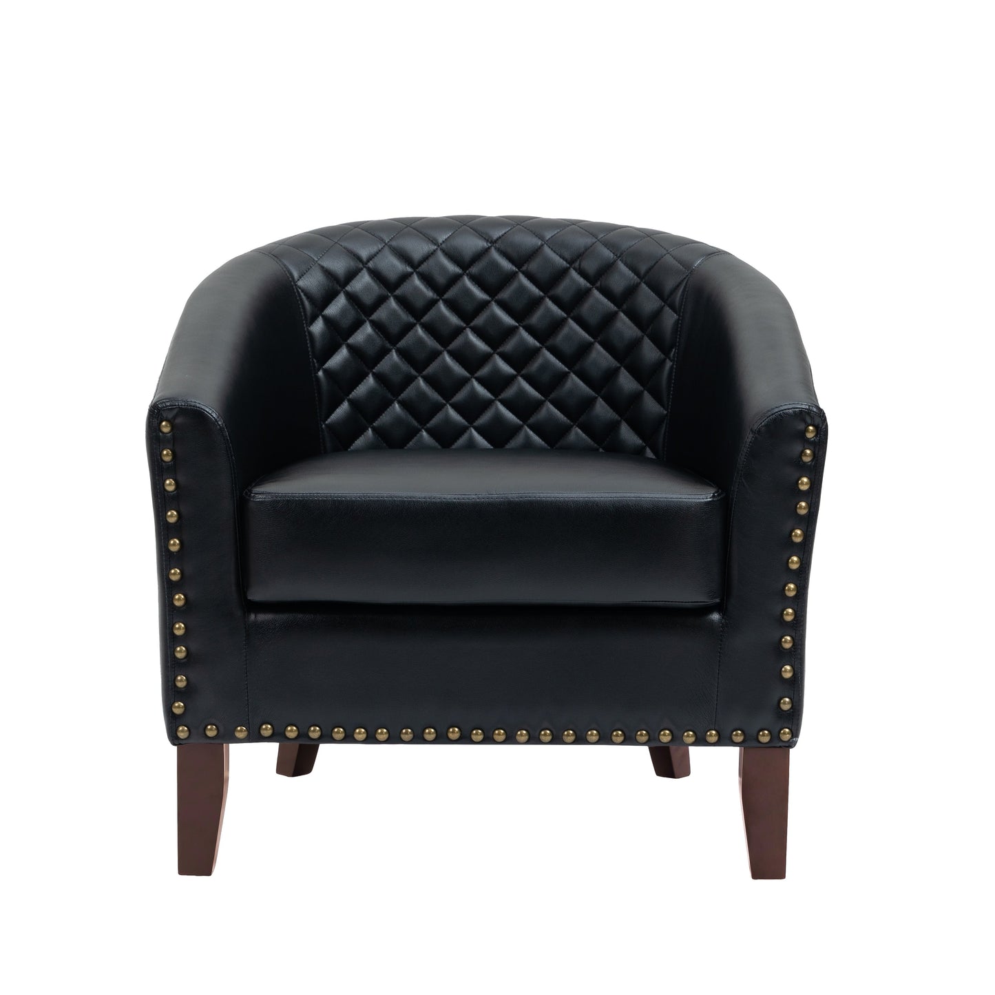 2 chaises d'appoint en cuir végétalien en forme de tonneau, 73,5 cm de large, avec garniture à clous.