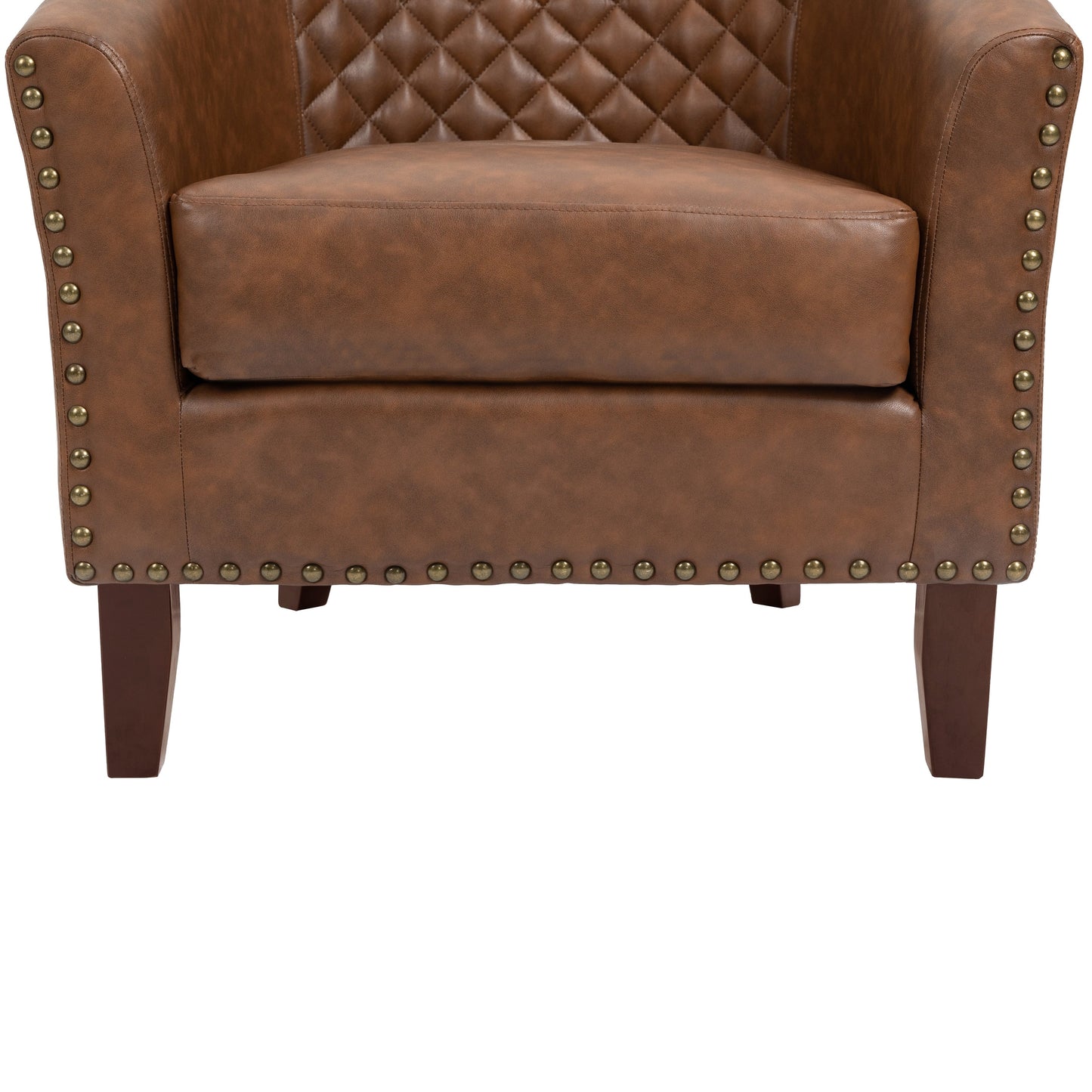 2 chaises d'appoint en cuir végétalien en forme de tonneau, 73,5 cm de large, avec garniture à clous.