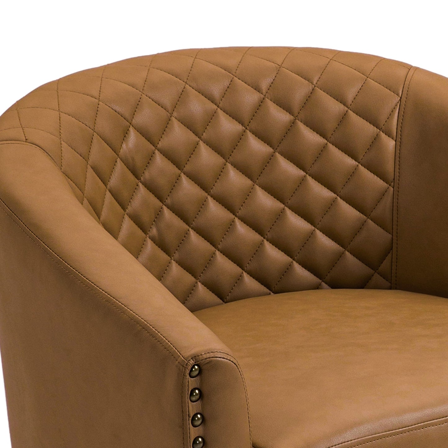 2 chaises d'appoint en cuir végétalien en forme de tonneau, 73,5 cm de large, avec garniture à clous.