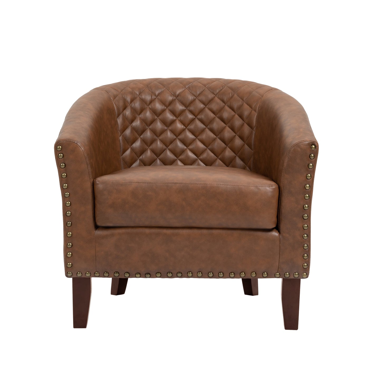 2 chaises d'appoint en cuir végétalien en forme de tonneau, 73,5 cm de large, avec garniture à clous.