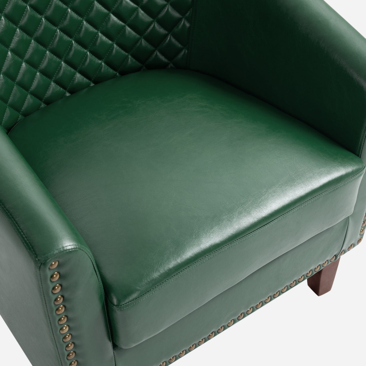 2 chaises d'appoint en cuir végétalien en forme de tonneau, 73,5 cm de large, avec garniture à clous.