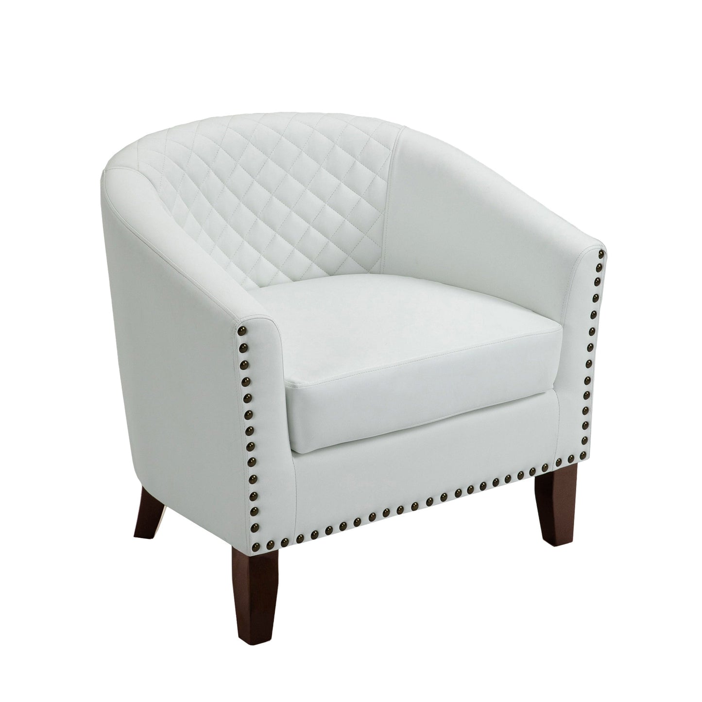 2 chaises d'appoint en cuir végétalien en forme de tonneau, 73,5 cm de large, avec garniture à clous.