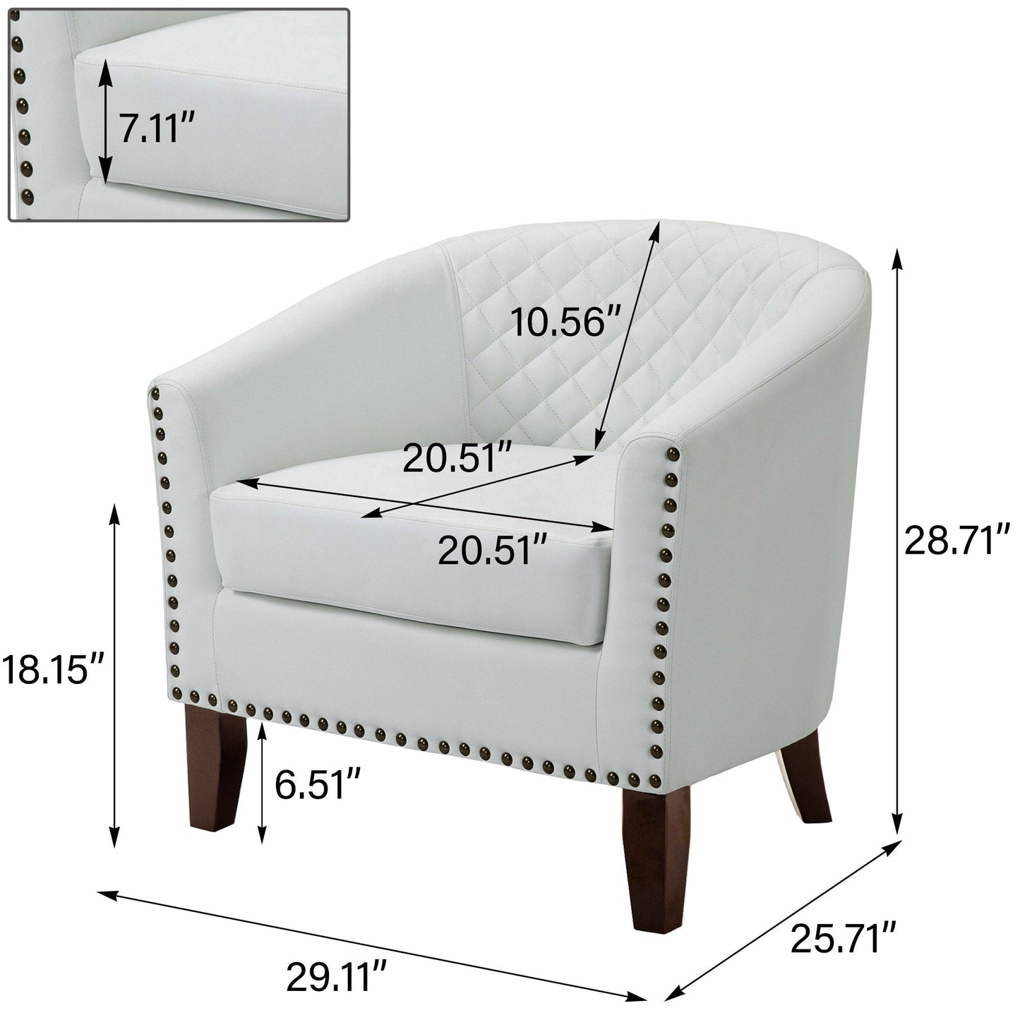 2 chaises d'appoint en cuir végétalien en forme de tonneau, 73,5 cm de large, avec garniture à clous.