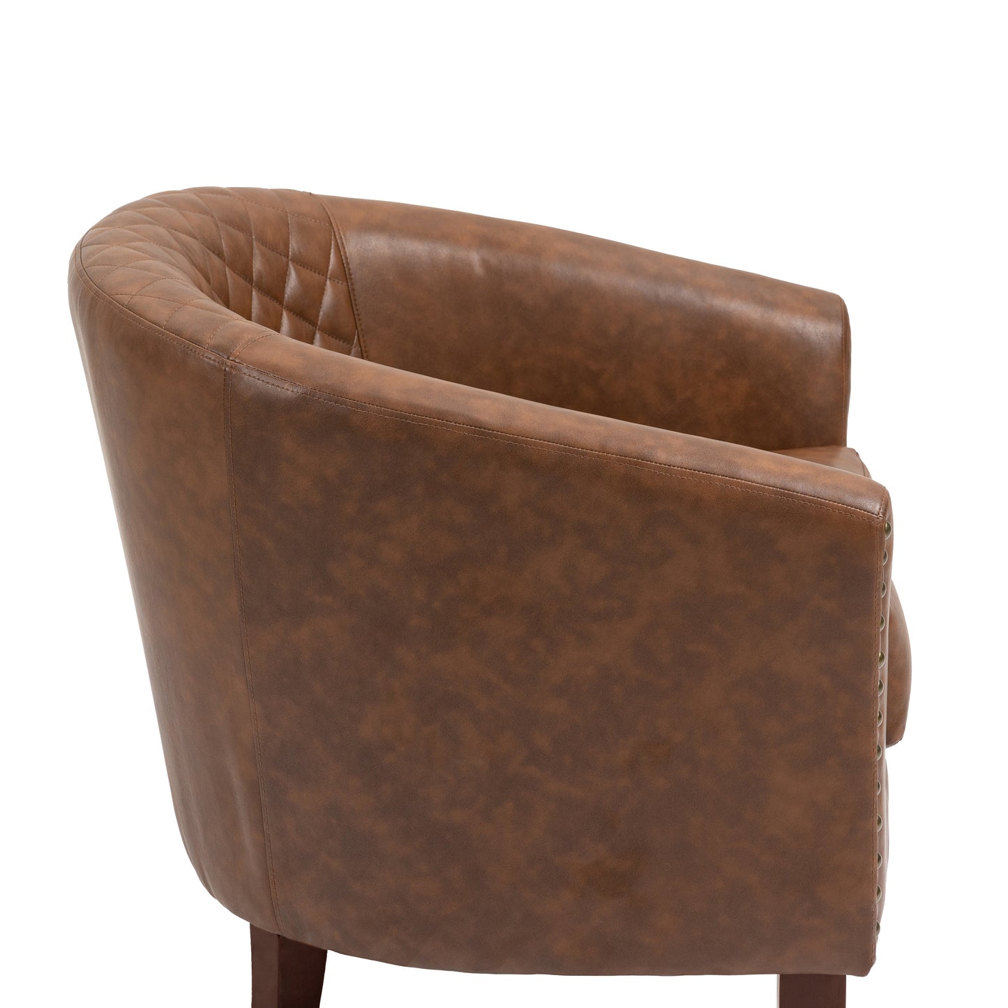 2 chaises d'appoint en cuir végétalien en forme de tonneau, 73,5 cm de large, avec garniture à clous.