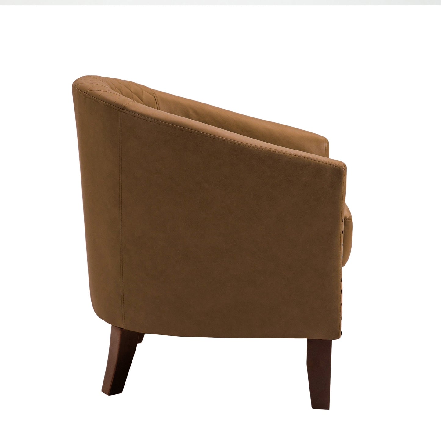 2 chaises d'appoint en cuir végétalien en forme de tonneau, 73,5 cm de large, avec garniture à clous.