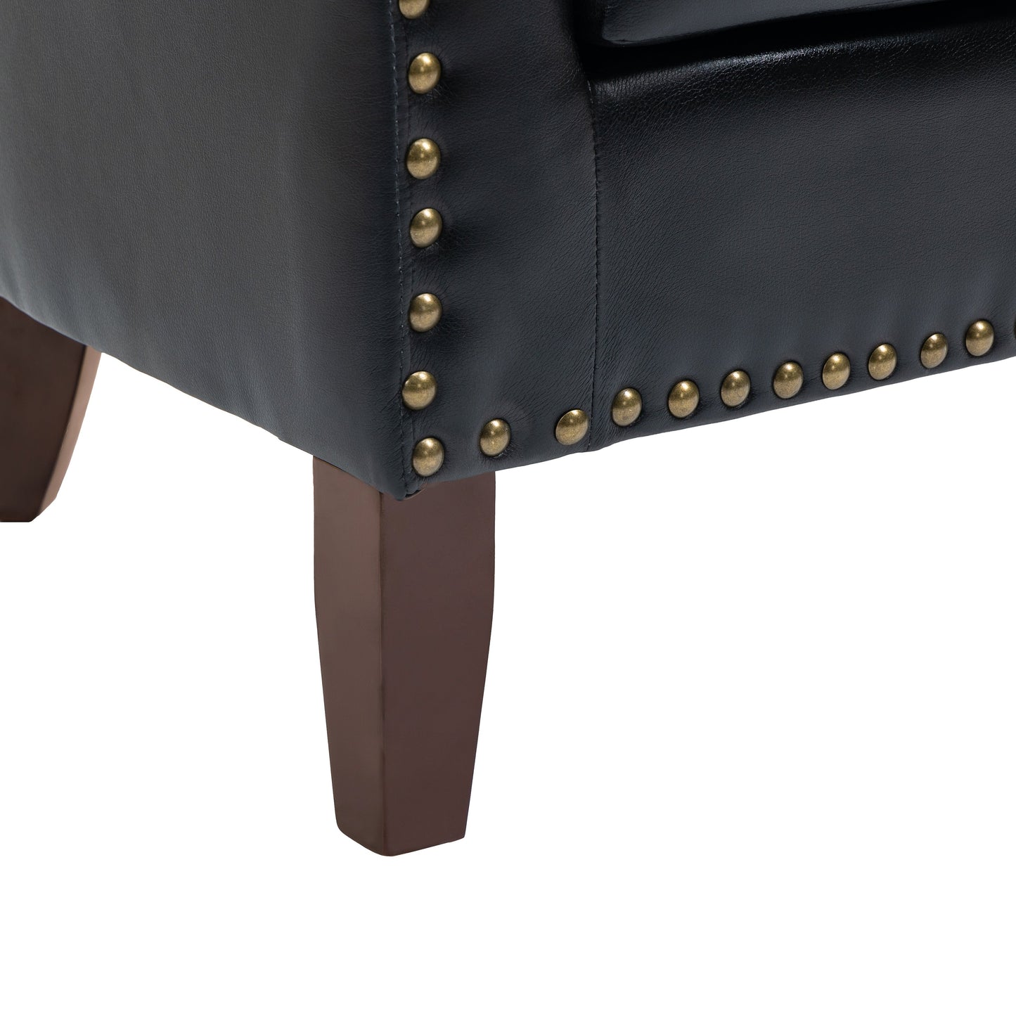 2 chaises d'appoint en cuir végétalien en forme de tonneau, 73,5 cm de large, avec garniture à clous.