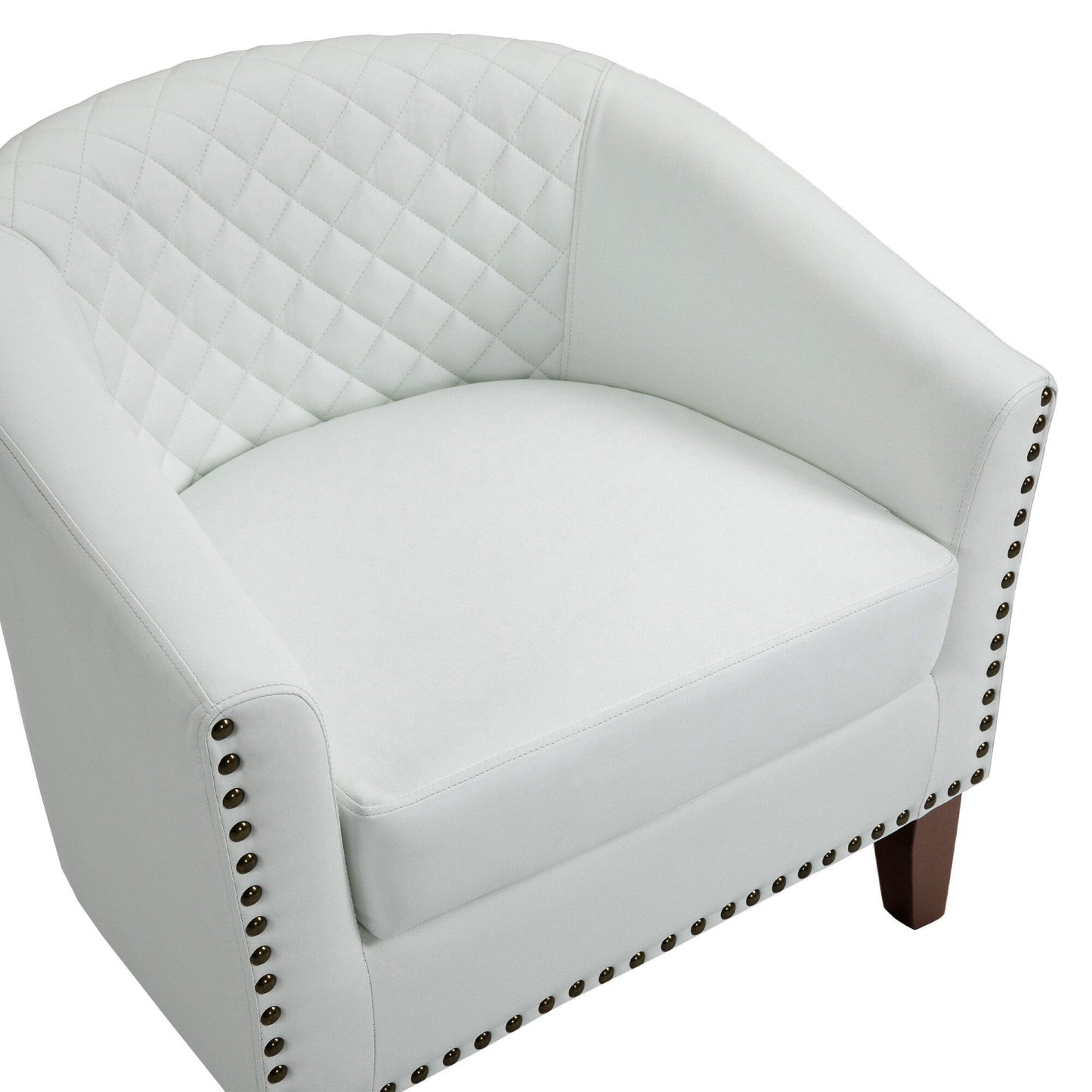2 chaises d'appoint en cuir végétalien en forme de tonneau, 73,5 cm de large, avec garniture à clous.