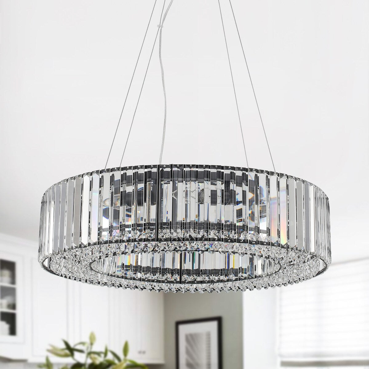 Luminaire suspendu style ferme de 62,5 cm (24,8 po) à 8 lumières, lustre en cristal, lustre tambour pour salle à manger, salon, chambre à coucher, cuisine