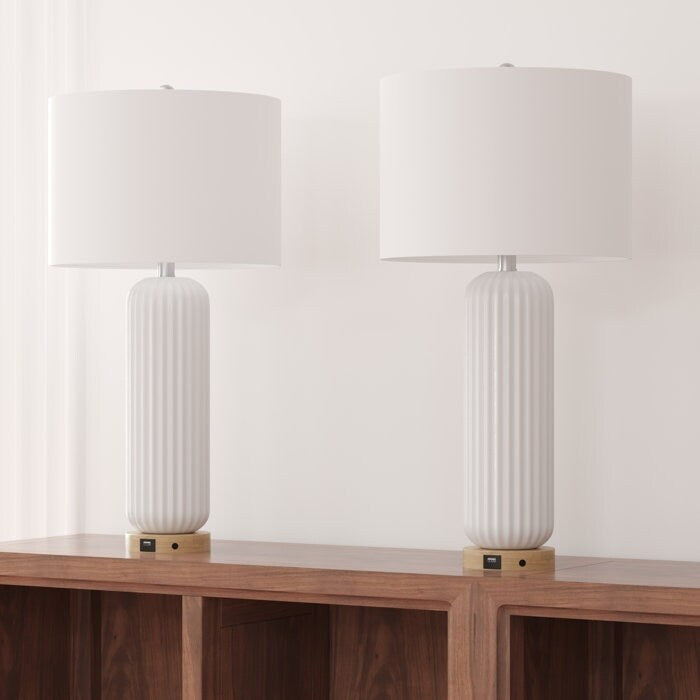 Ensemble de 2 lampes de table blanches en céramique USB (28 cm)
