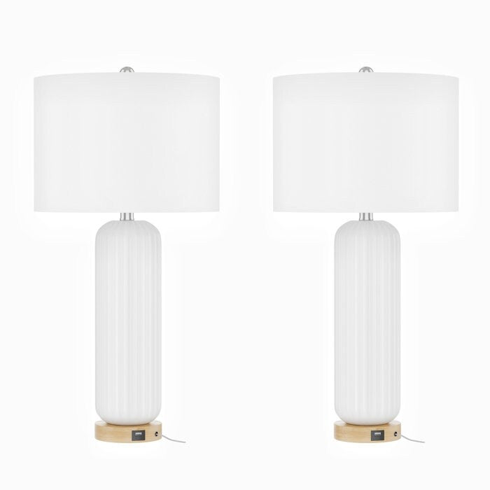 Ensemble de 2 lampes de table blanches en céramique USB (28 cm)