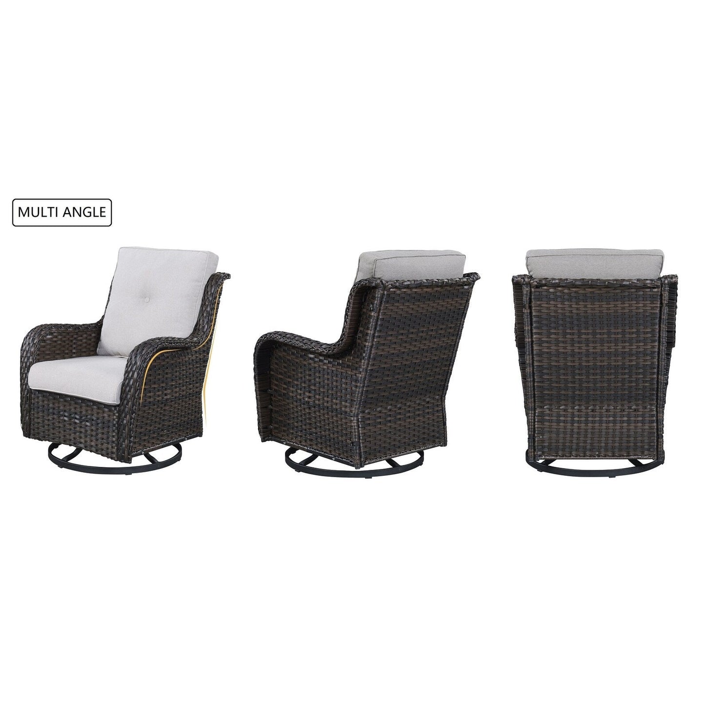 Gymojoy Ensemble de 3 pièces en rotin pour extérieur, chaise basculante pivotante avec coussin et table.