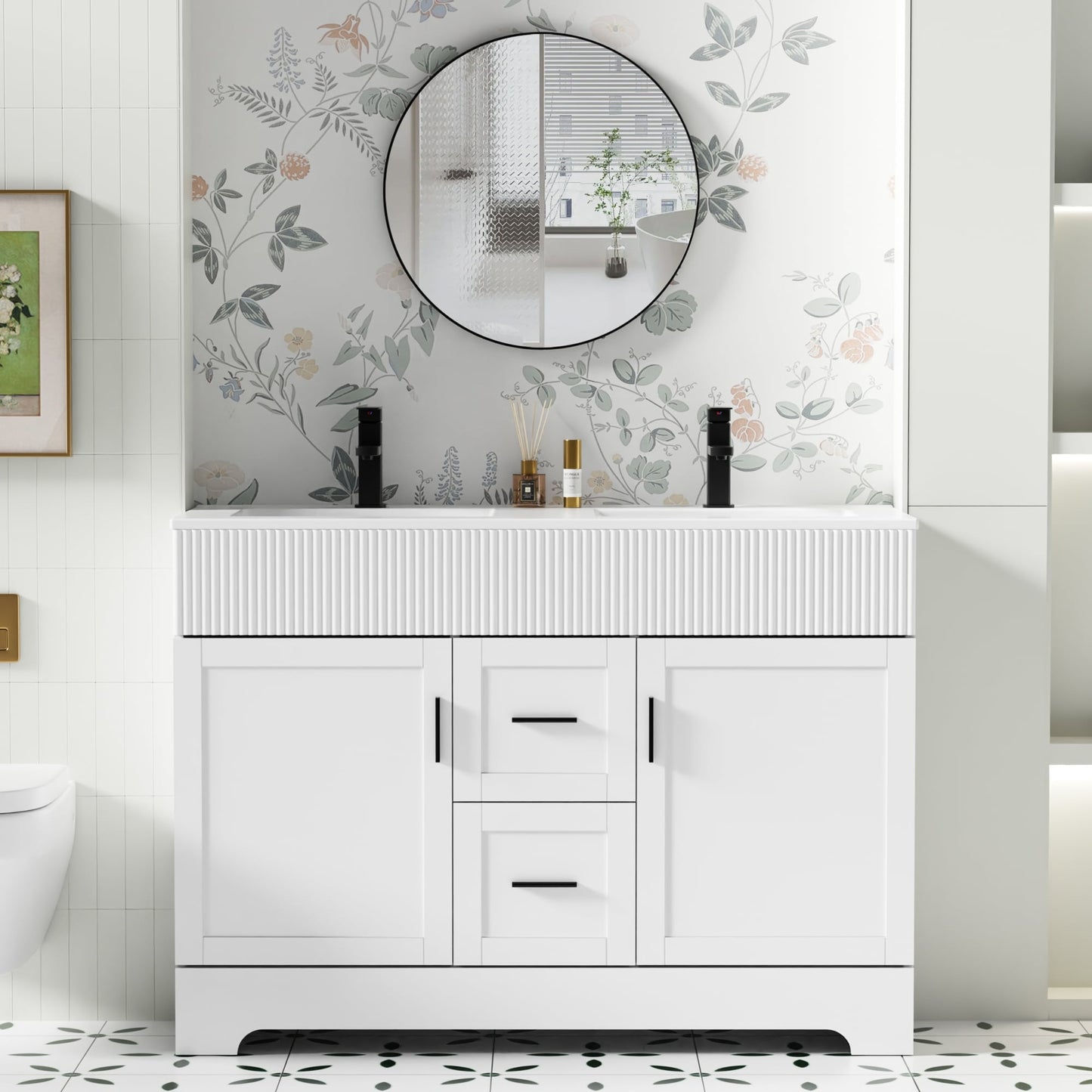 Ensemble de meuble-lavabo ondulé pour salle de bain, 30/36/48 pouces, avec lavabo et robinet.