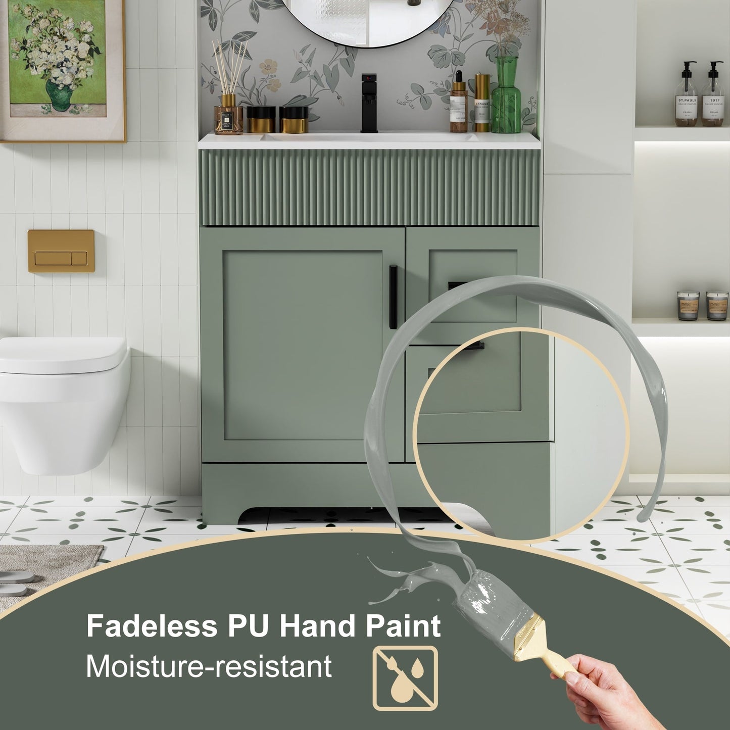 Ensemble de meuble-lavabo ondulé pour salle de bain, 30/36/48 pouces, avec lavabo et robinet.