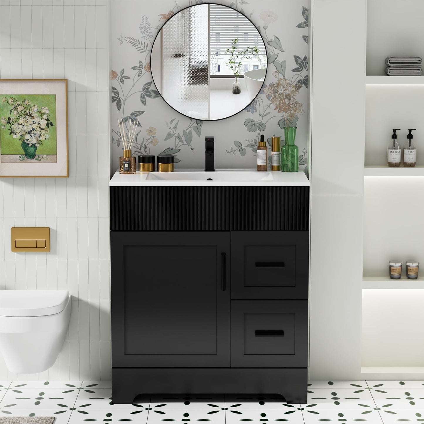 Ensemble de meuble-lavabo ondulé pour salle de bain, 30/36/48 pouces, avec lavabo et robinet.