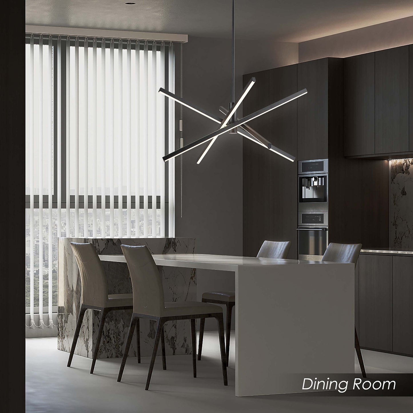 Luminaire suspendu linéaire en forme de sputnik, en aluminium noir/doré, à LED, style moderne, pour salon/salle à manger/cuisine.