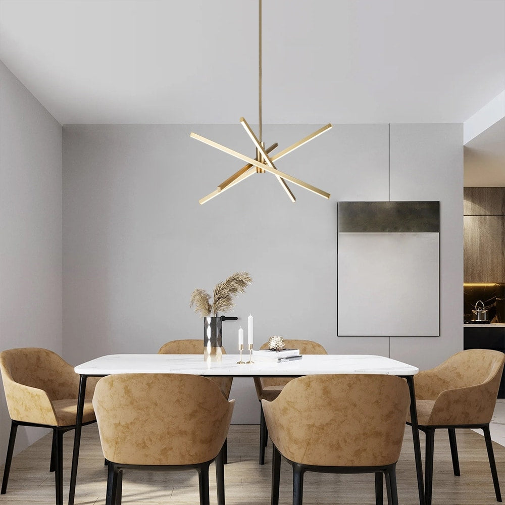 Luminaire suspendu linéaire en forme de sputnik, en aluminium noir/doré, à LED, style moderne, pour salon/salle à manger/cuisine.