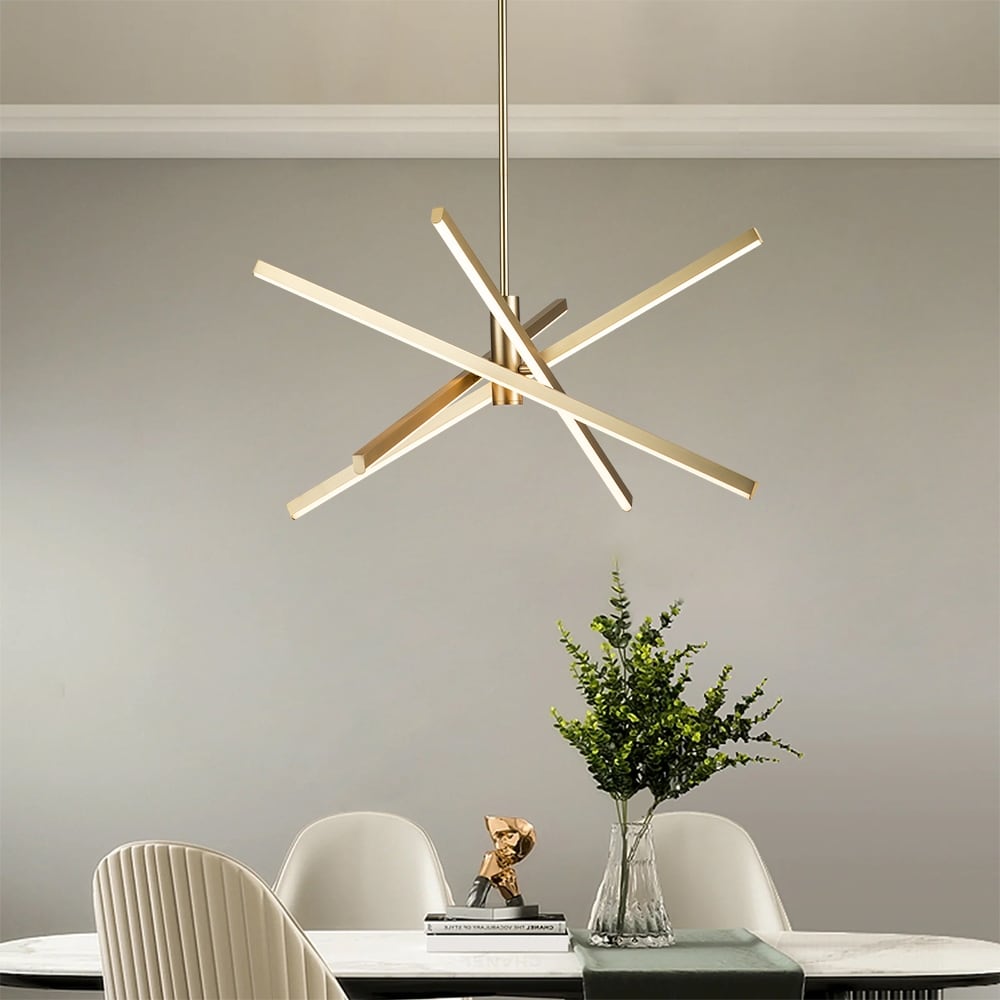Luminaire suspendu linéaire en forme de sputnik, en aluminium noir/doré, à LED, style moderne, pour salon/salle à manger/cuisine.