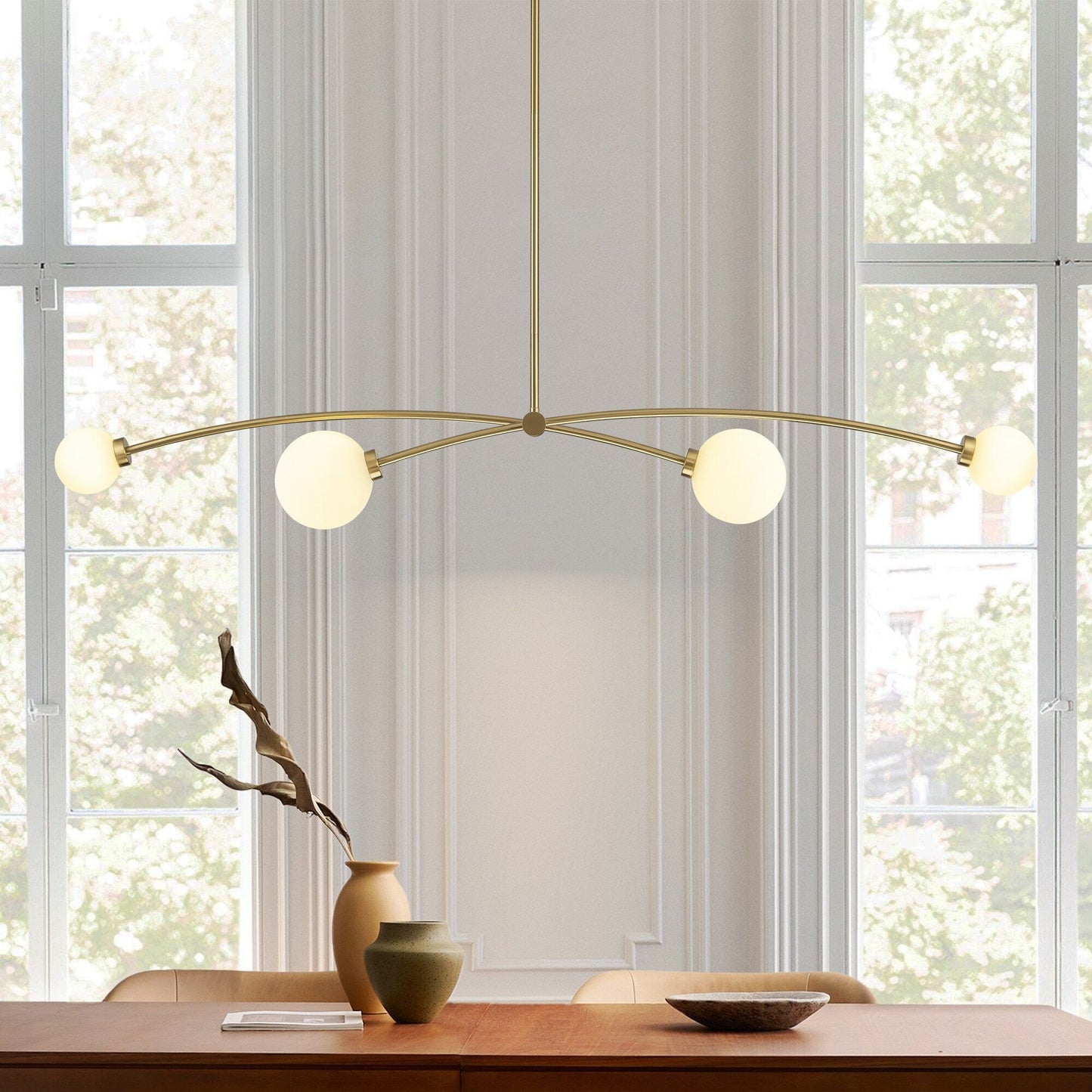 Suspension moderne linéaire simple à 4 lumières, style Sputnik, couleur or, pour îlot de cuisine/salle à manger - 130,5 cm L x 28 cm P x 15 cm H