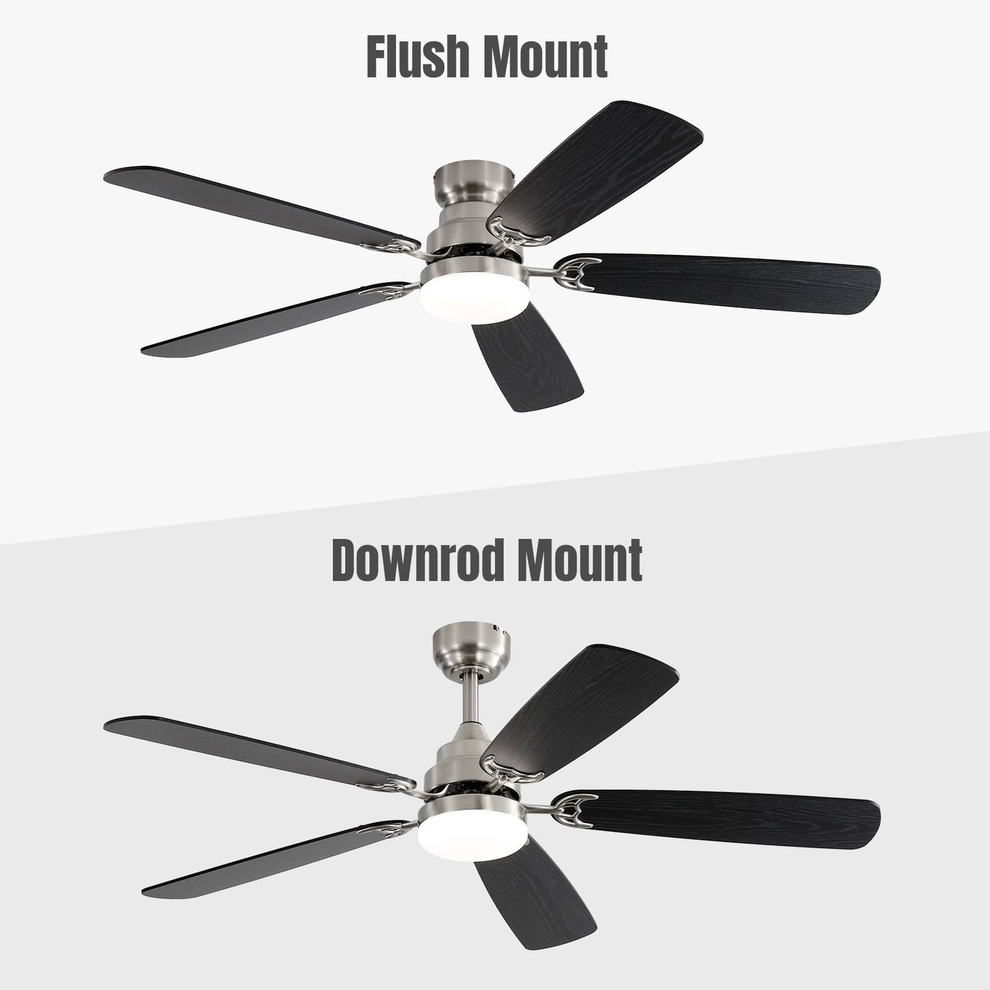 Ventilateur de plafond à LED intégré de 48 et 52 pouces avec éclairage et télécommande, moteur à courant continu réversible.