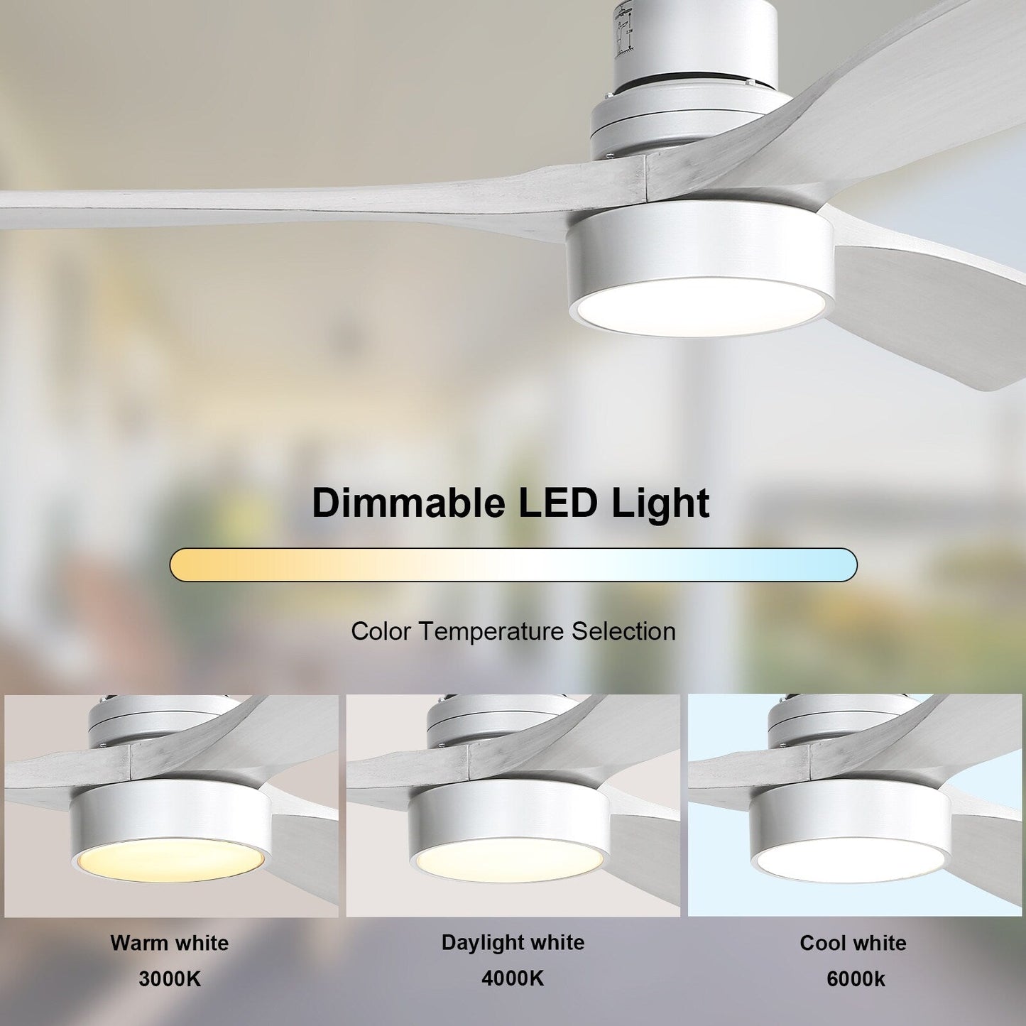 Ventilateur de plafond à LED intégré de 48 et 52 pouces avec éclairage et télécommande, moteur à courant continu réversible.