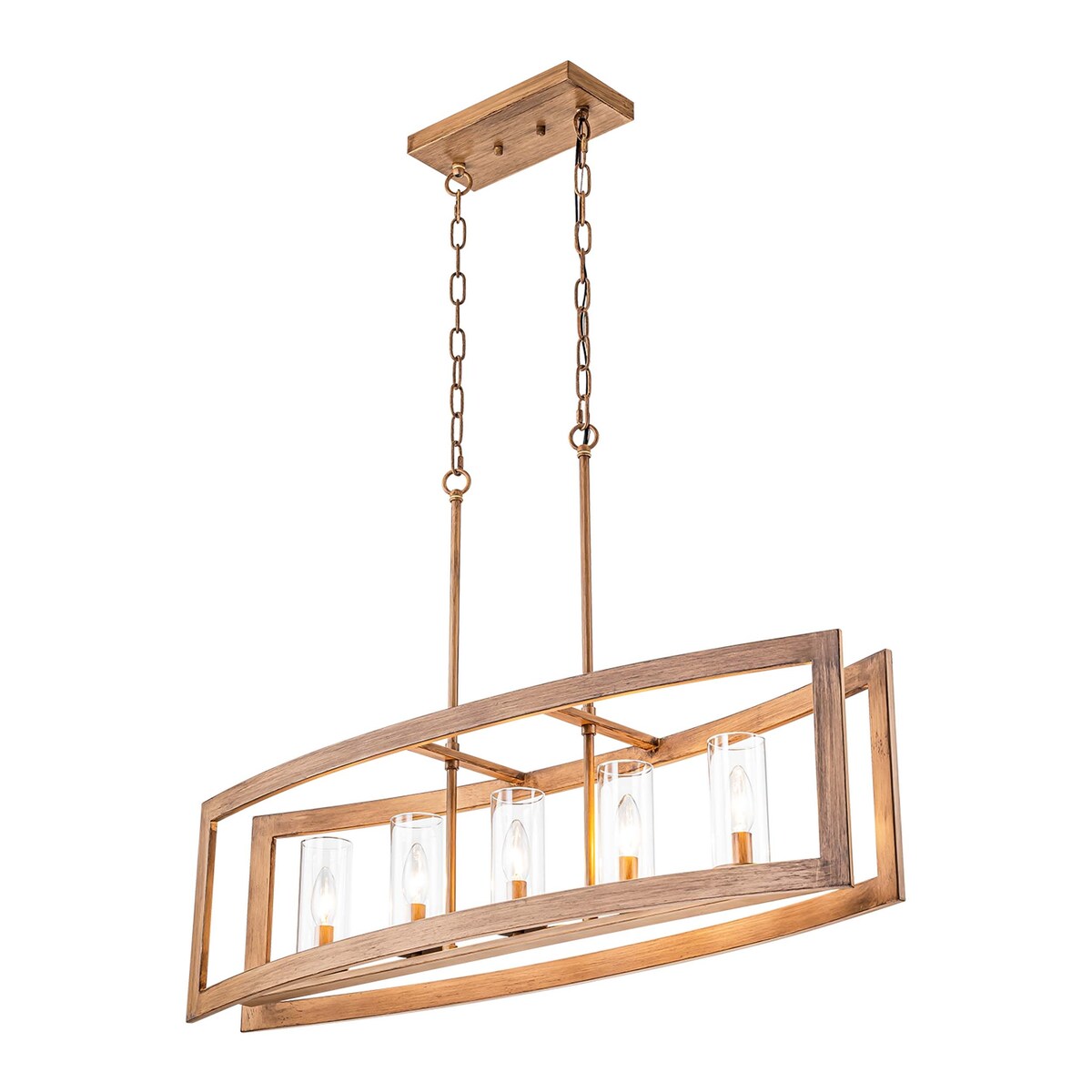 Suspension rectangulaire en verre vintage à 5 lumières, style industriel moderne du milieu du siècle, pour îlot de cuisine.
