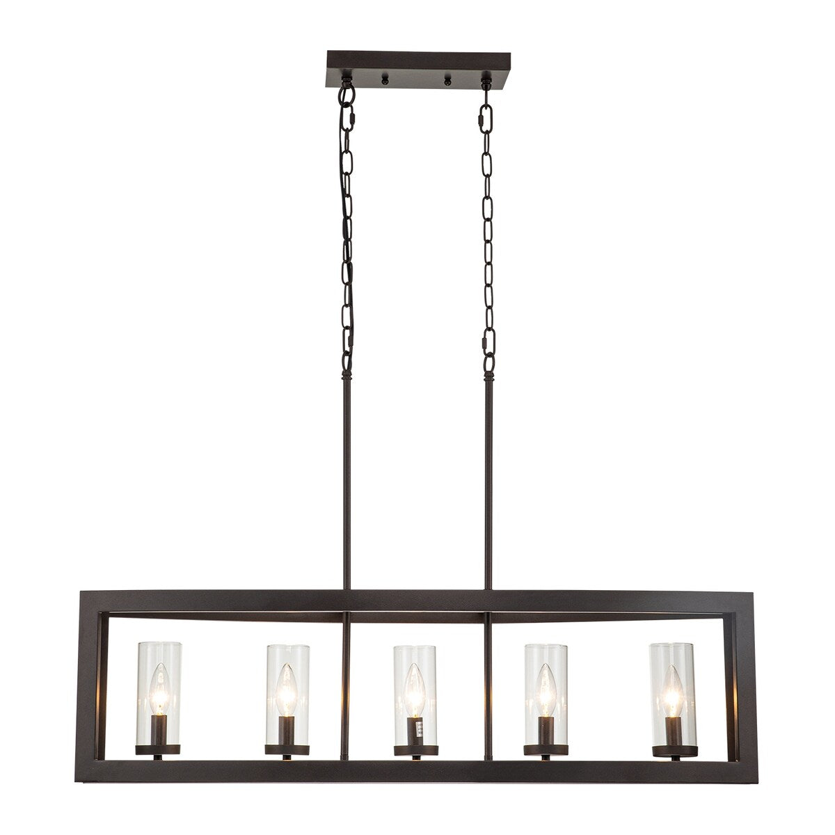 Suspension rectangulaire en verre vintage à 5 lumières, style industriel moderne du milieu du siècle, pour îlot de cuisine.