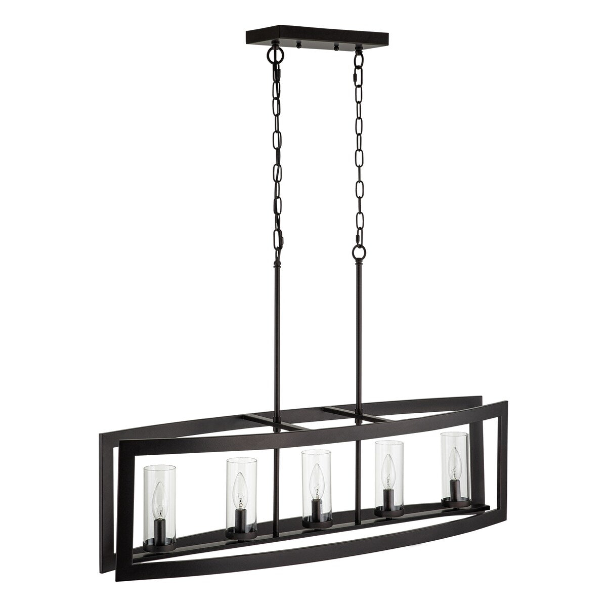 Suspension rectangulaire en verre vintage à 5 lumières, style industriel moderne du milieu du siècle, pour îlot de cuisine.