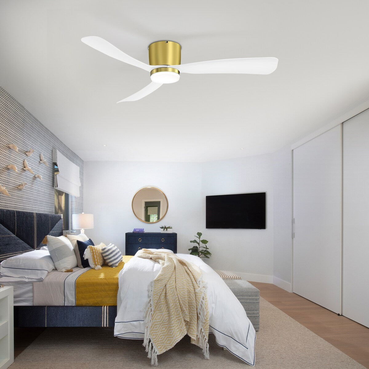 Ventilateur de plafond LED à encastrer de 52 pouces noir/blanc avec éclairage et télécommande (3 pales)