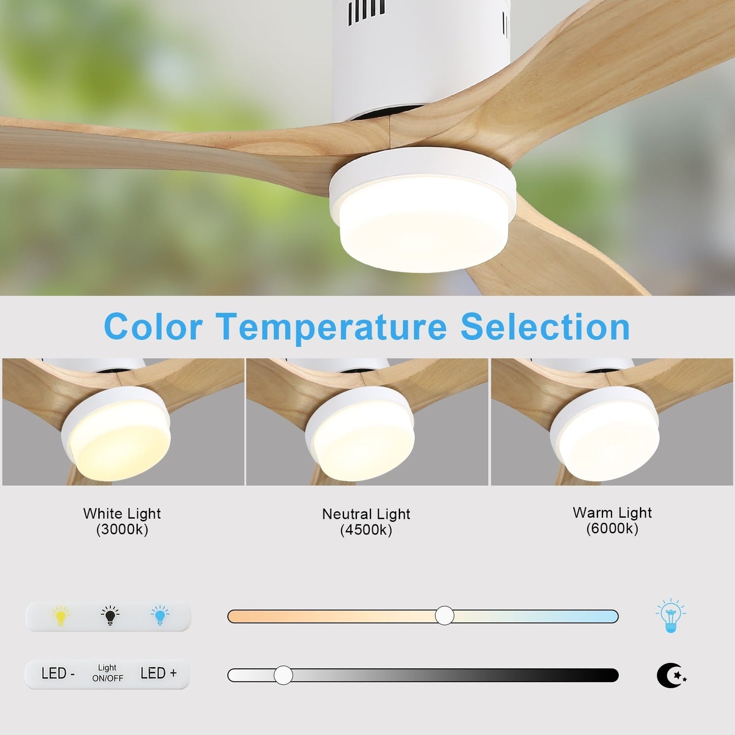 Ventilateur de plafond Sofucor à montage encastré de 52 pouces avec télécommande, moteur réversible, éclairage intégré en option.