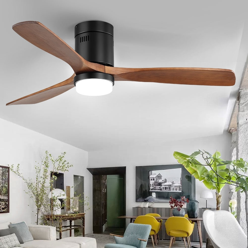 Ventilateur de plafond Sofucor à montage encastré de 52 pouces avec télécommande, moteur réversible, éclairage intégré en option.
