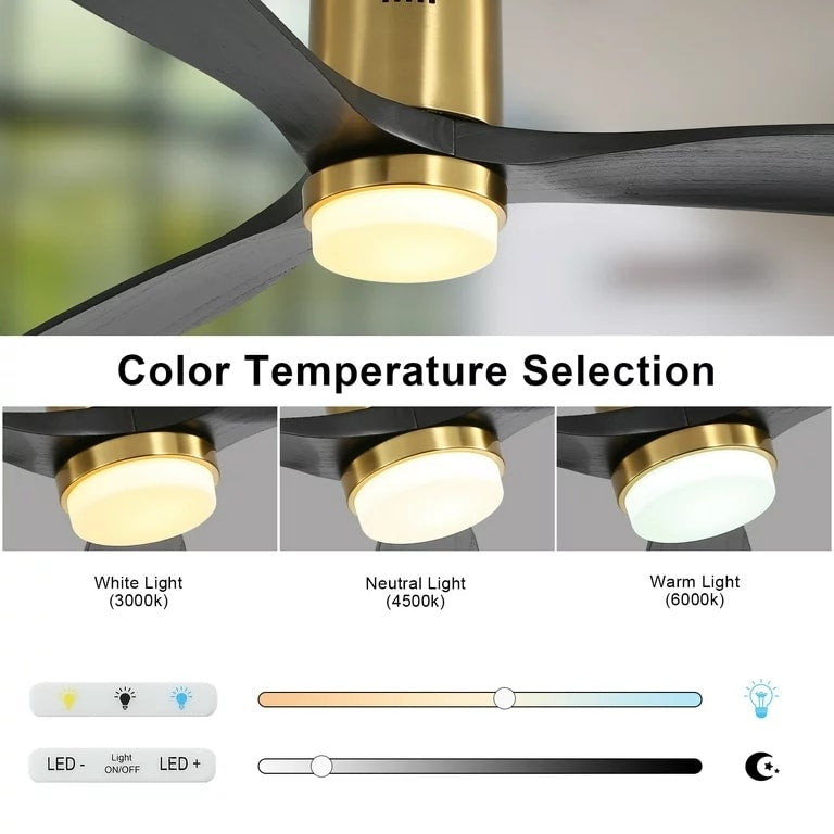 Ventilateur de plafond Sofucor à montage encastré de 52 pouces avec télécommande, moteur réversible, éclairage intégré en option.