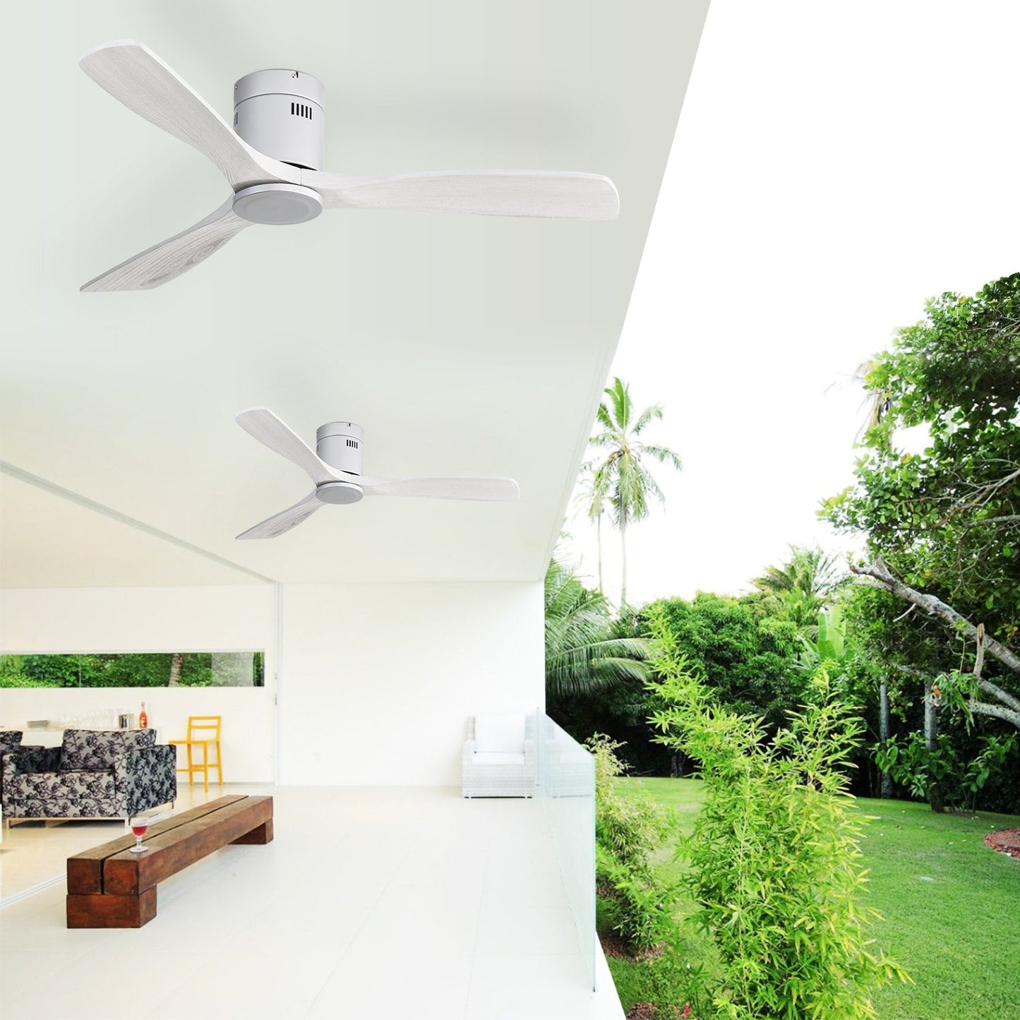 Ventilateur de plafond Sofucor à montage encastré de 52 pouces avec télécommande, moteur réversible, éclairage intégré en option.