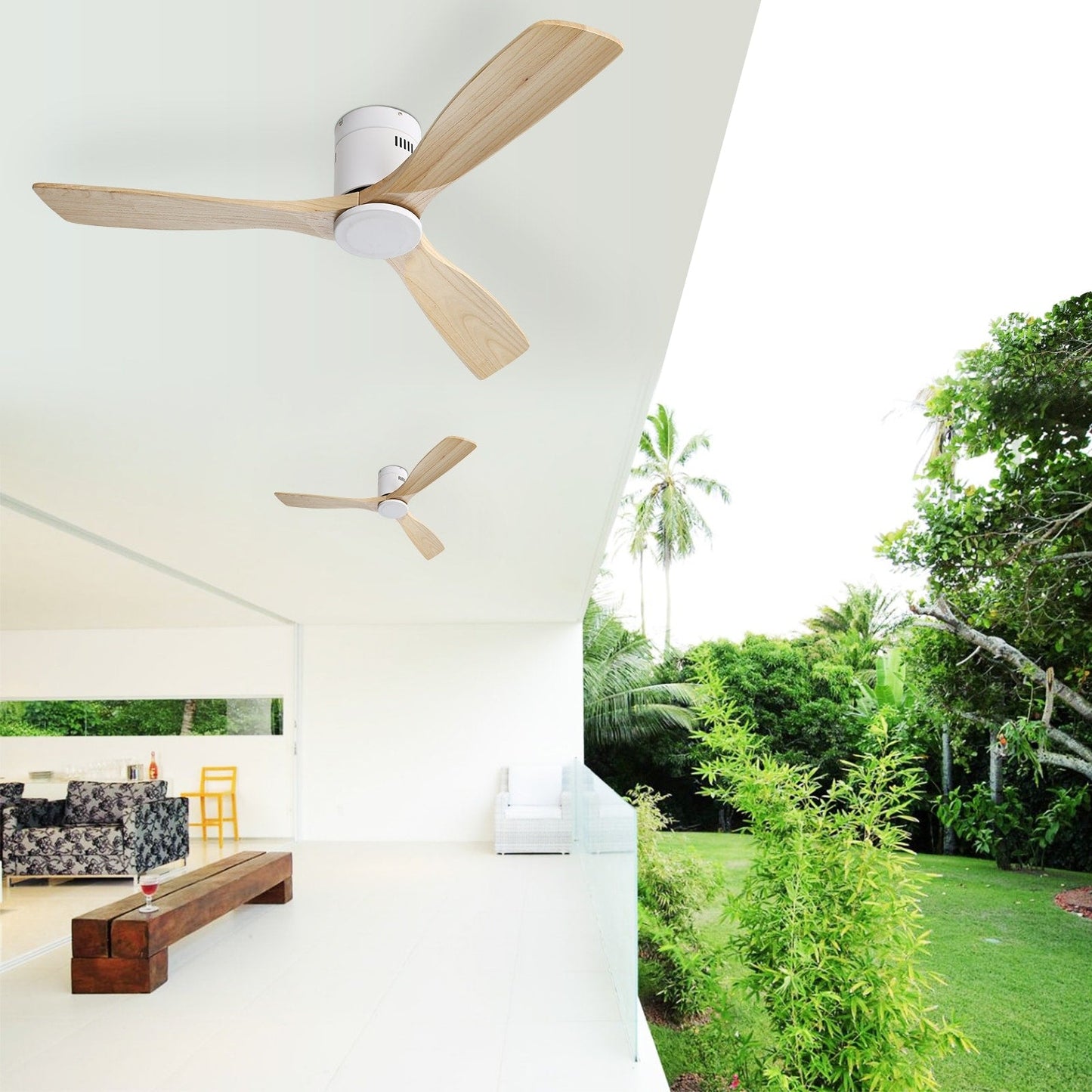 Ventilateur de plafond Sofucor à montage encastré de 52 pouces avec télécommande, moteur réversible, éclairage intégré en option.