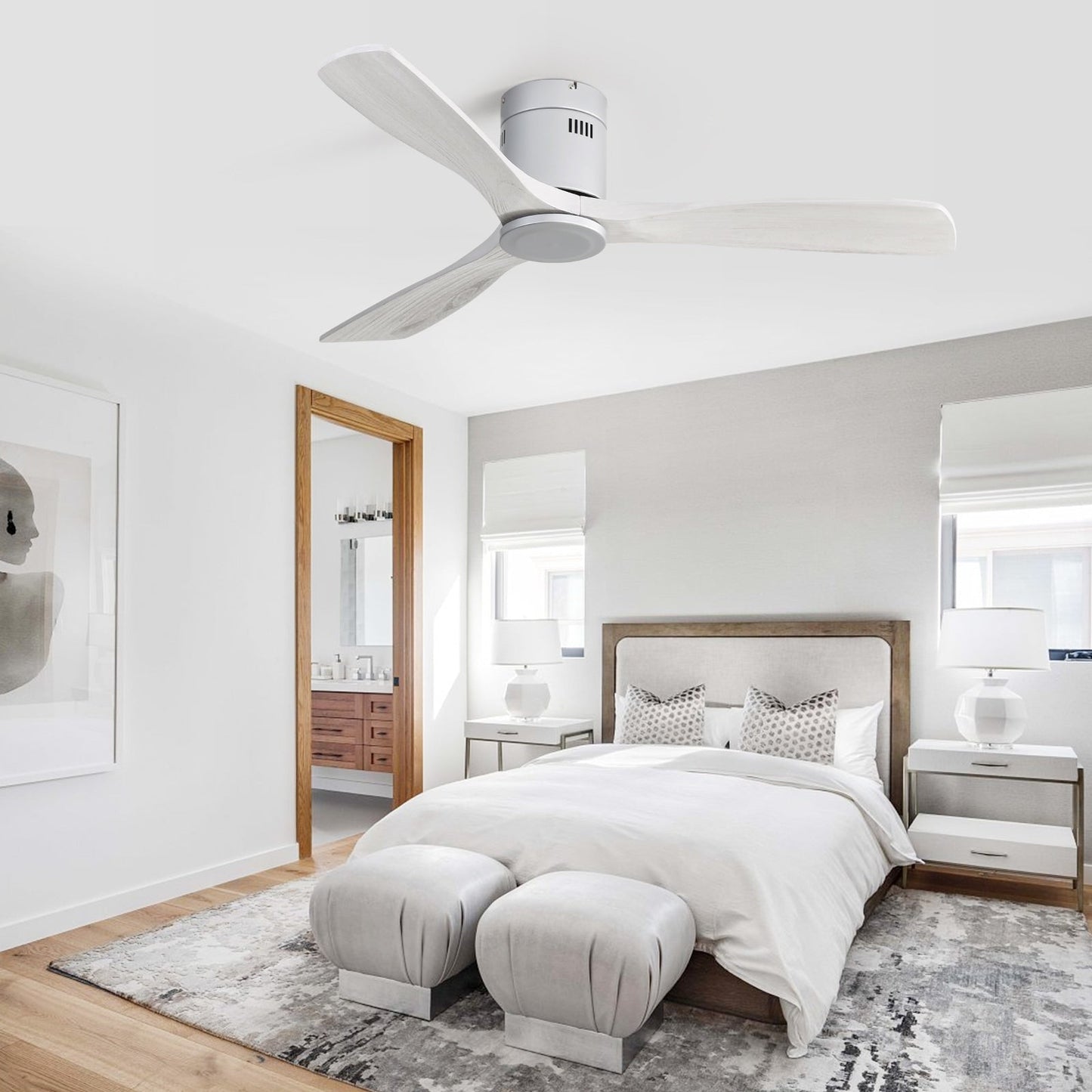 Ventilateur de plafond Sofucor à montage encastré de 52 pouces avec télécommande, moteur réversible, éclairage intégré en option.