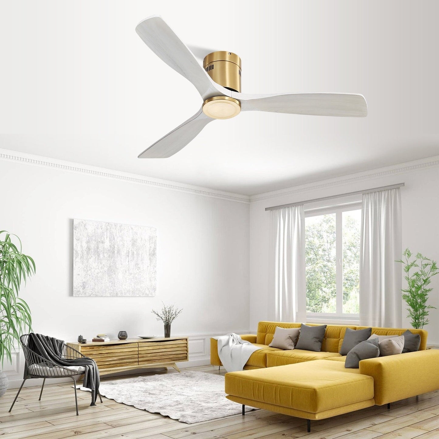 Ventilateur de plafond Sofucor à montage encastré de 52 pouces avec télécommande, moteur réversible, éclairage intégré en option.