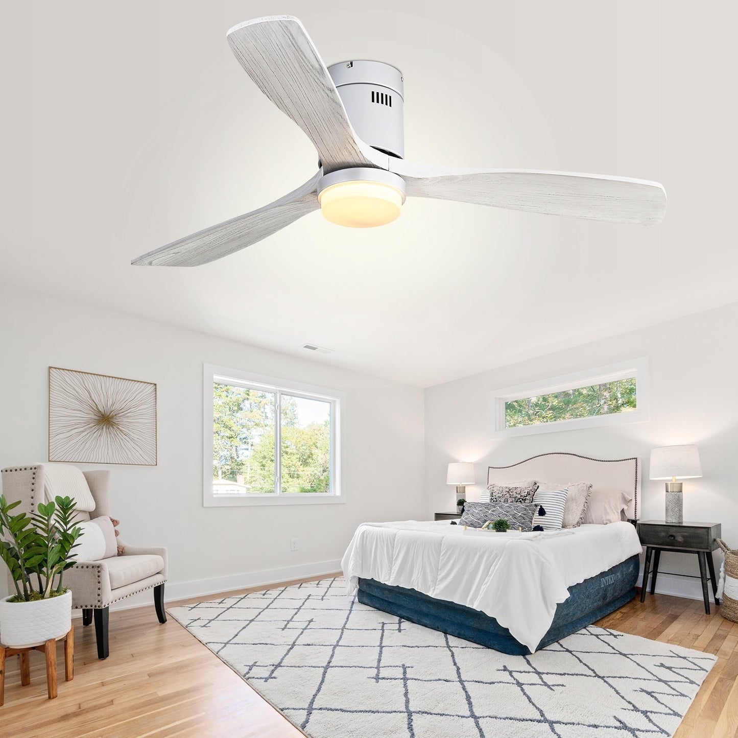 Ventilateur de plafond Sofucor à montage encastré de 52 pouces avec télécommande, moteur réversible, éclairage intégré en option.